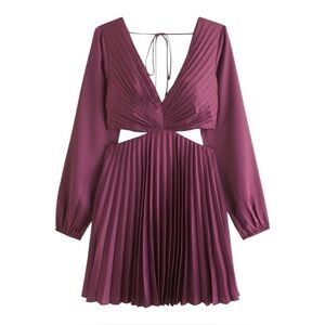 NWT Abercrombie & Fitch Giselle Pleated Mini Dress Cut Out Maeve / Plum XXLP